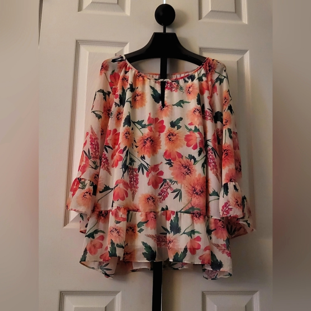 St. John's Bay 3/4 Sleeve Floral Top